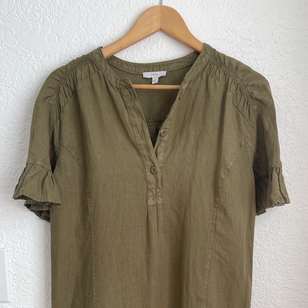 Joie Brandt Ruffle Linen Dress In Vintage Olive Gem